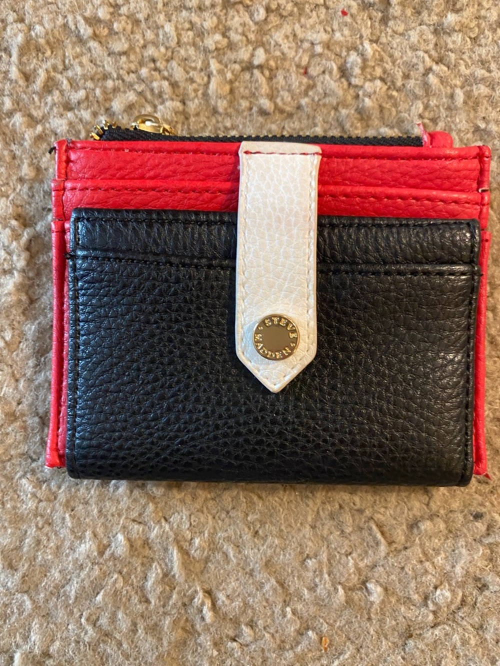 Steve Madden Black, Red & Cream Compact Card Case Wallet